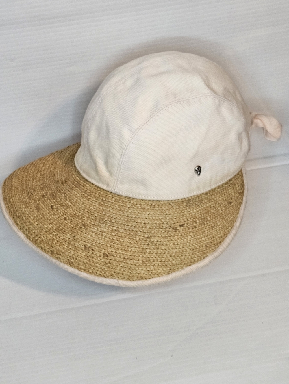 Helen Kaminski Canvas & Raffia Sun Hat / Visor – One Size, Elegant Tie Back